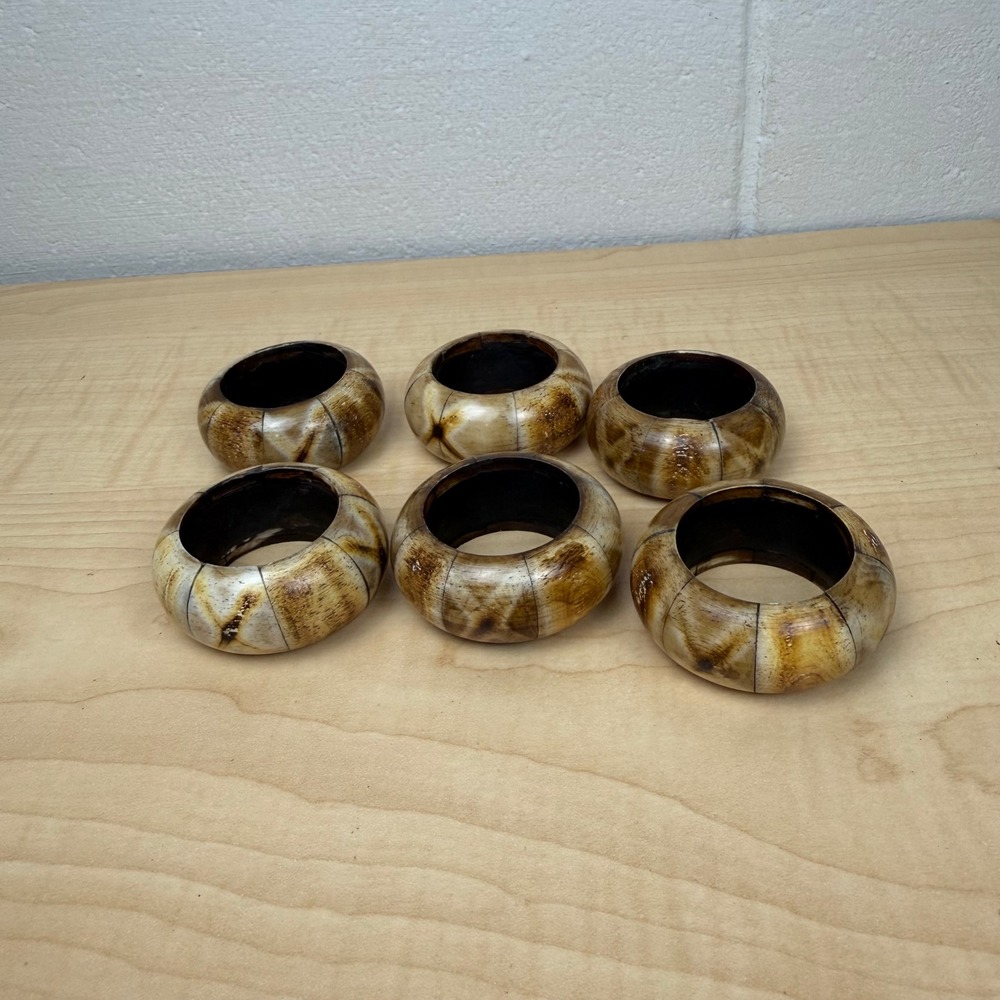 Vintage Bohemian Style Bovine Bone Round Napkin Rings Set of 6‎ Polished